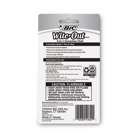 Wite-out 2-in-1 Correction Fluid, Foam Brush And Rollerball Tip Applicators, 0.51 Oz Bottle, White