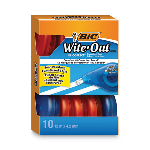 Wite-out Ez Correct Correction Tape Value Pack, Non-refillable, Randomly Assorted Applicator Colors, 0.17" X 472", 10/box