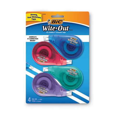 Wite-out Ez Correct Correction Tape, Non-refillable, Randomly Assorted Applicator Colors, 0.17" X 400", 4/pack