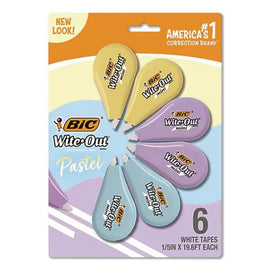Wite-out Brand Mini Pastel Correction Tape, Non-refillable, 0.2" X 19.6 Ft, White Tape, Assorted Color Dispensers, 6/pack