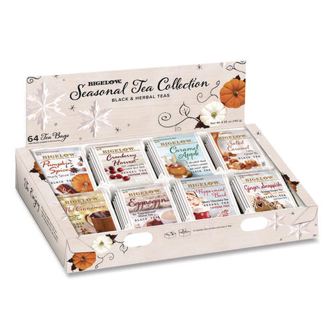 Seasonal Tea Collection, Assorted Flavors, Individually Wrapped Tea Bags, 64/box