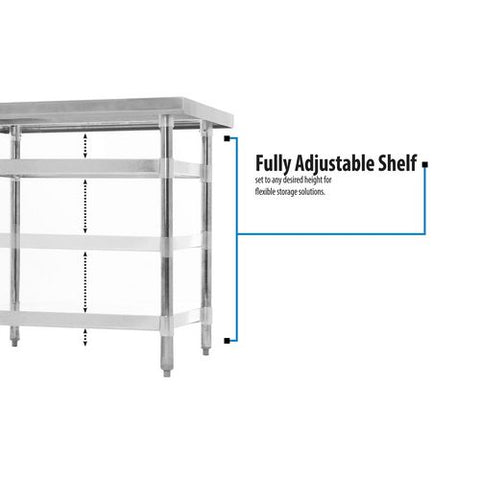 Stainless Steel 5" Riser Top Tables, 60w X 30d X 39.75h, Silver, 2/pallet