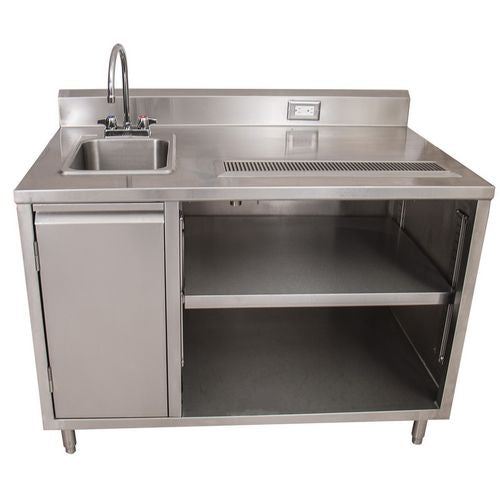 Stainless Steel Beverage Table With Left Sink, Rectangular, 30" X 48" X 41.5", Silver Top, Silver Base/legs