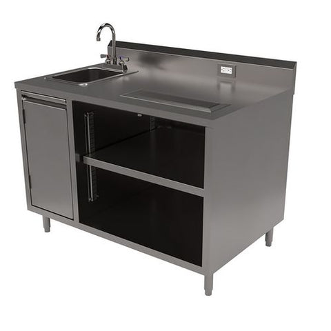 Stainless Steel Beverage Table With Left Sink, Rectangular, 30" X 48" X 41.5", Silver Top, Silver Base/legs