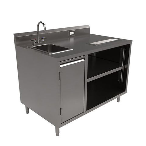 Stainless Steel Beverage Table With Left Sink, Rectangular, 30" X 48" X 41.5", Silver Top, Silver Base/legs