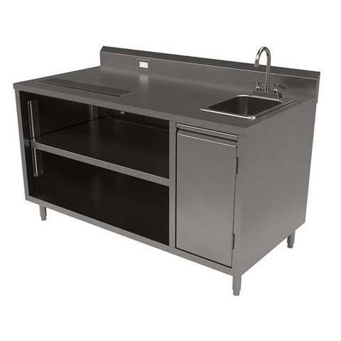 Stainless Steel Beverage Table With Right Sink, Rectangular, 30" X 60" X 41.5", Silver Top, Silver Base/legs