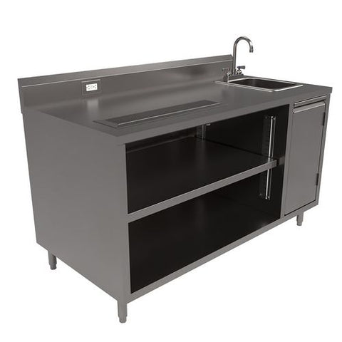 Stainless Steel Beverage Table With Right Sink, Rectangular, 30" X 60" X 41.5", Silver Top, Silver Base/legs