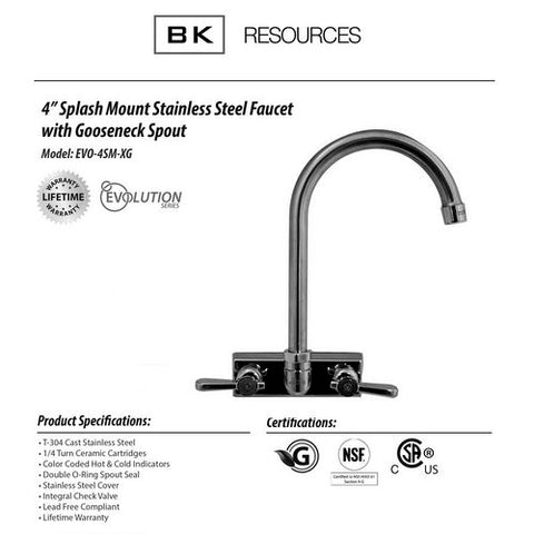 Evolution Splash Mount Stainless Steel Faucet, 12.38" Height/8" Reach, Stainless Steel