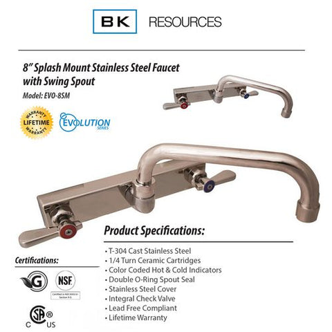 Evolution Splash Mount Stainless Steel Faucet, 4.88" Height/10" Reach, Stainless Steel