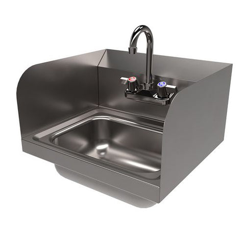 Stainless Steel Hand Sink With Side Splashes And Faucet, 14" L X 10" W X 5" H