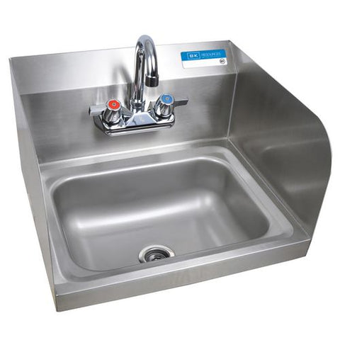 Stainless Steel Hand Sink With Side Splashes And Faucet, 14" L X 10" W X 5" H