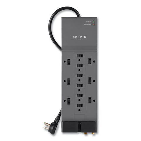 Professional Series Surgemaster Surge Protector, 12 Ac Outlets, 8 Ft Cord, 3,780 J, Dark Gray