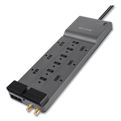 Professional Series Surgemaster Surge Protector, 12 Ac Outlets, 8 Ft Cord, 3,780 J, Dark Gray