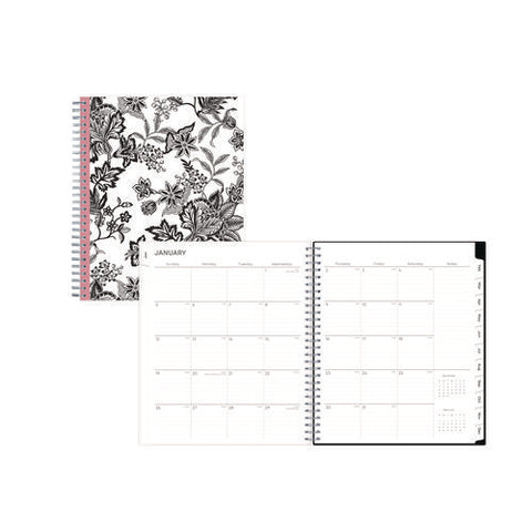 Analeis Monthly Planner, Floral Artwork, 10 X 8, White/black/coral Cover, 12-month (jan To Dec): 2025