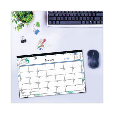 Lindley Desk Pad, Floral Artwork, 17 X 11, White/blue/green Sheets, Black Binding, Clear Corners, 12-month (jan To Dec): 2025