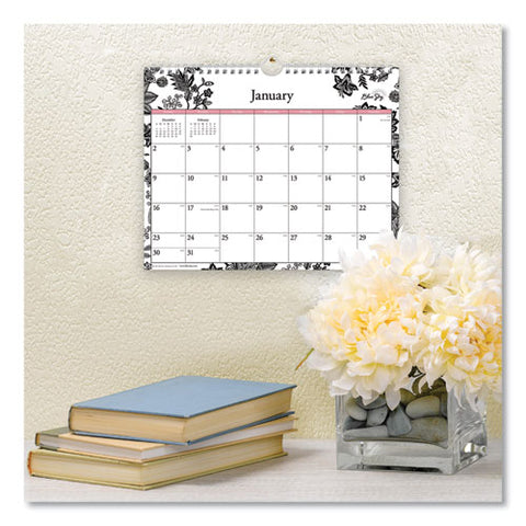 Analeis Wall Calendar, Floral Artwork, 11 X 8.75, White/black/coral Sheets, 12-month (jan To Dec): 2025