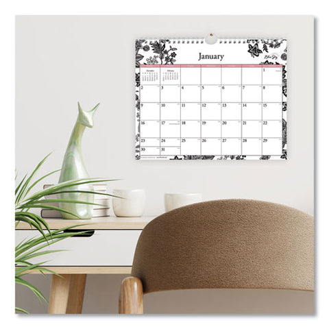 Analeis Wall Calendar, Floral Artwork, 11 X 8.75, White/black/coral Sheets, 12-month (jan To Dec): 2025