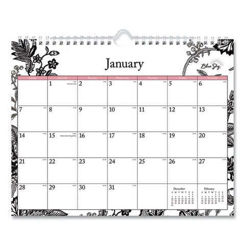 Analeis Wall Calendar, Floral Artwork, 11 X 8.75, White/black/coral Sheets, 12-month (jan To Dec): 2025