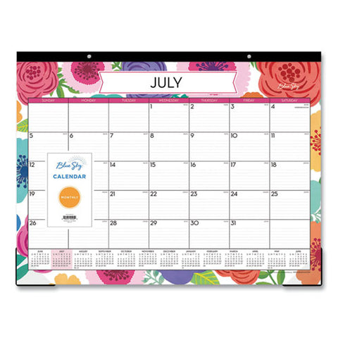 Mahalo Academic Desk Pad, Floral Artwork, 22 X 17, Black Binding, Clear Corners, 12-month (july To June): 2024 To 2025