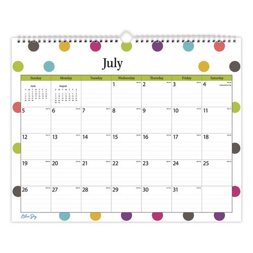 Dots Academic Monthly Wall Calendar, 12 X 15, White/multicolor Sheets, 12-month (july To June): 2026 To 2027