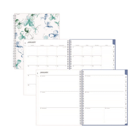 Lindley Weekly/monthly Planner, Floral Artwork, 11 X 8.5, White/blue/green Cover, 12-month (jan To Dec): 2025