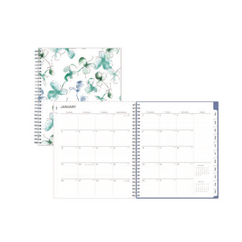 Lindley Monthly Planner, Floral Artwork, 10 X 8, White/blue/green Cover, 12-month (jan To Dec): 2025