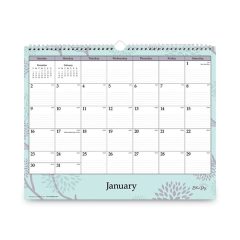 Rue Du Flore Wall Calendar, Floral Artwork, 12 X 15, White/jade/lavender Sheets, 12-month (jan To Dec): 2025