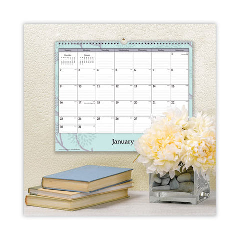 Rue Du Flore Wall Calendar, Floral Artwork, 12 X 15, White/jade/lavender Sheets, 12-month (jan To Dec): 2025