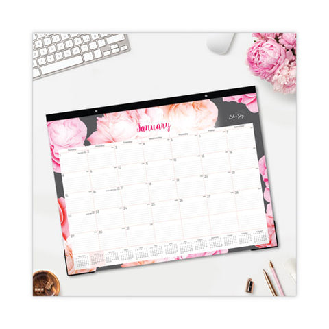 Joselyn Desk Pad, Rose Artwork, 22 X 17, White/pink/peach Sheets, Black Binding, Clear Corners, 12-month (jan To Dec): 2025