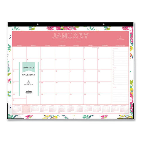 Day Designer Peyton Desk Pad Calendar, Floral Artwork, 22 X 17, Black Binding, Clear Corners, 12-month (jan To Dec): 2025