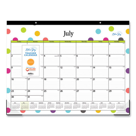 Teacher Dots Academic Desk Pad, 22 X 17, Black Binding, Clear Corners, 12-month (july To June): 2024 To 2025