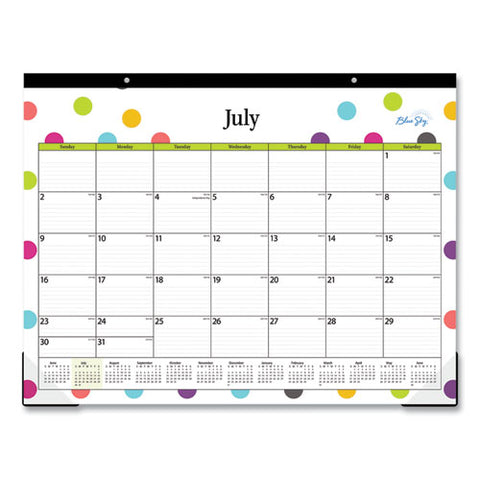 Teacher Dots Academic Desk Pad, 22 X 17, Black Binding, Clear Corners, 12-month (july To June): 2024 To 2025