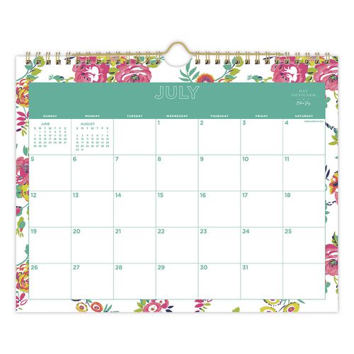 Floral Academic Monthly Wall Calendar, Peyton White, 8.75 X 11, White/green/rose Sheets, 12-month (july-june): 2026 To 2027