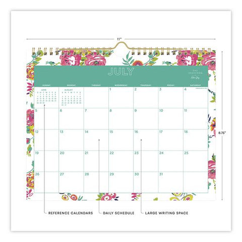 Floral Academic Monthly Wall Calendar, Peyton White, 8.75 X 11, White/green/rose Sheets, 12-month (july-june): 2026 To 2027