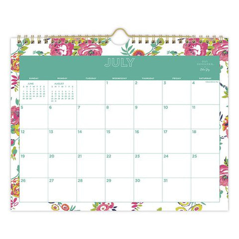 Floral Academic Monthly Wall Calendar, Peyton White, 8.75 X 11, White/green/rose Sheets, 12-month (july-june): 2026 To 2027