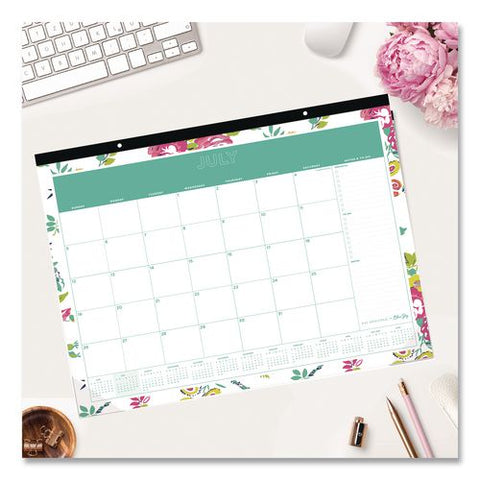Floral Academic Monthly Desk Pad Calendar, 17x22, Peyton White Sheets, Black Headband/clear Corners, July To June: 2026-2027