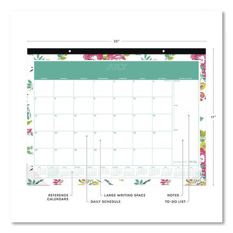 Floral Academic Monthly Desk Pad Calendar, 17x22, Peyton White Sheets, Black Headband/clear Corners, July To June: 2026-2027