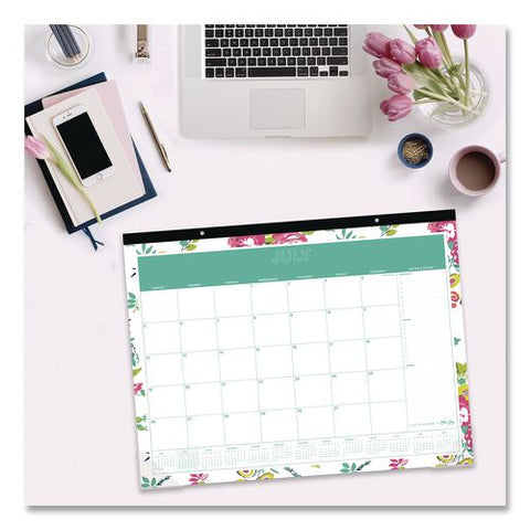 Floral Academic Monthly Desk Pad Calendar, 17x22, Peyton White Sheets, Black Headband/clear Corners, July To June: 2026-2027