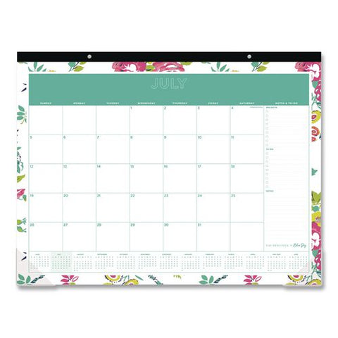 Floral Academic Monthly Desk Pad Calendar, 17x22, Peyton White Sheets, Black Headband/clear Corners, July To June: 2026-2027