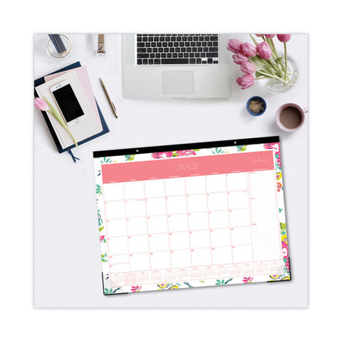 Day Designer Peyton Academic Desk Pad, Floral Artwork, 22 X 17, Black Binding, Clear Corners, 12-month (july-june): 2024-2025