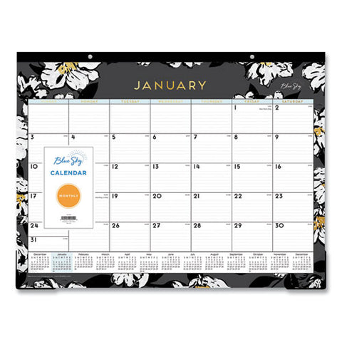 Baccara Dark Desk Pad, Floral Artwork, 22 X 17, White/black/gold Sheets, Black Binding, 12-month (jan To Dec): 2025