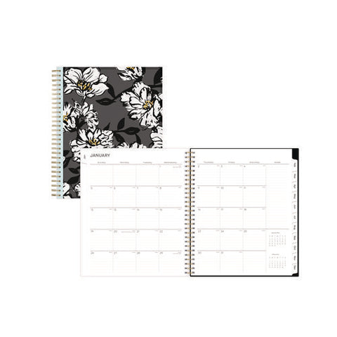 Baccara Dark Monthly Planner, Floral Artwork, 10 X 8, Gray/black/gold Cover, 12-month (jan To Dec): 2025