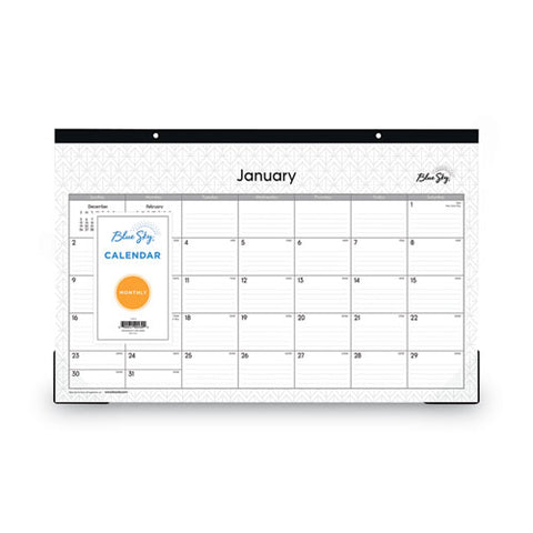 Enterprise Desk Pad, Geometric Artwork, 17 X 11, White/gray Sheets, Black Binding, Clear Corners, 12-month (jan To Dec): 2025