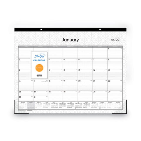 Enterprise Desk Pad, Geometric Artwork, 22 X 17, White/gray Sheets, Black Binding, Clear Corners, 12-month (jan To Dec): 2025