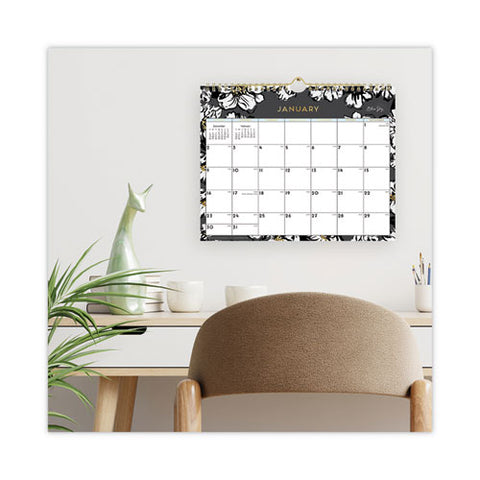 Baccara Dark Wall Calendar, Floral Artwork, 11 X 8.75, White/black/gold Sheets, 12-month (jan To Dec): 2025