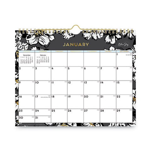 Baccara Dark Wall Calendar, Floral Artwork, 11 X 8.75, White/black/gold Sheets, 12-month (jan To Dec): 2025