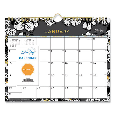 Baccara Dark Wall Calendar, Floral Artwork, 11 X 8.75, White/black/gold Sheets, 12-month (jan To Dec): 2025