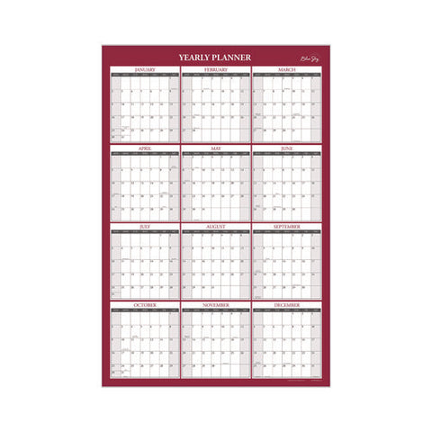 Classic Red Laminated Erasable Wall Calendar, 36 X 24, White/red/gray Sheets, 12-month (jan To Dec): 2025