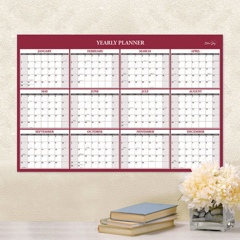 Classic Red Laminated Erasable Wall Calendar, 36 X 24, White/red/gray Sheets, 12-month (jan To Dec): 2025