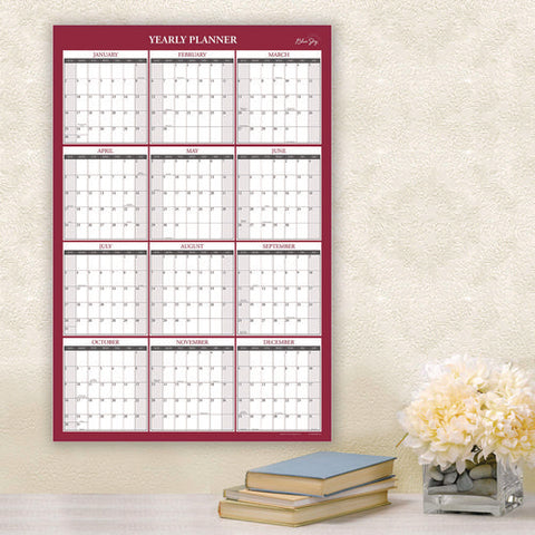 Classic Red Laminated Erasable Wall Calendar, 36 X 24, White/red/gray Sheets, 12-month (jan To Dec): 2025